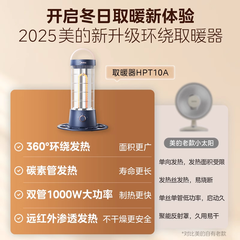 美的鸟笼取暖器家用小型速热烤火炉小太阳节能办公室冬季取暖神器