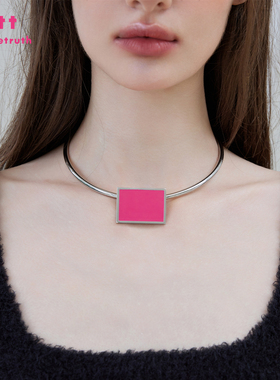 甜酷玫红色块项圈轻奢锁骨链项链