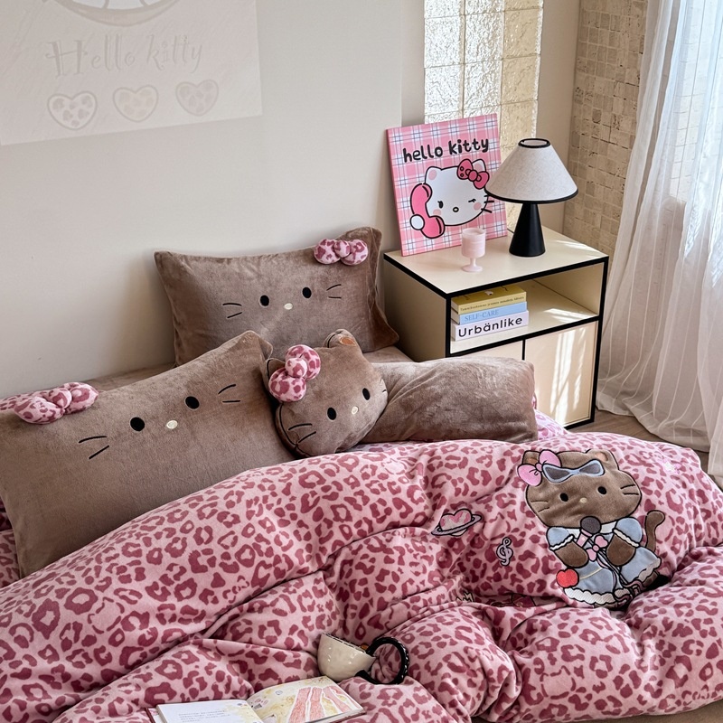 可爱卡通KT牛奶绒四件套法兰绒珊瑚绒被套床单床笠床上用品三件套 - 图2