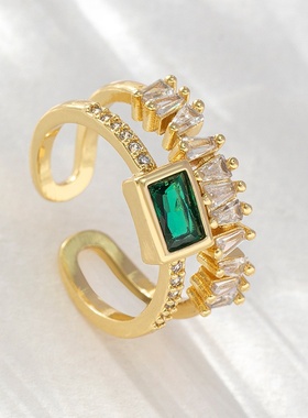 2025新款时尚欧美气质开口微镶锆石镀金百搭戒指设计饰品魅力闪耀