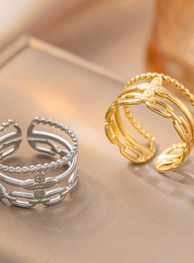 2025新款欧美流行几何线条交叉不锈钢小众设计感戒指百搭潮流开口