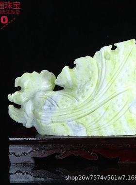 天然蓝田玉白菜摆件玉石百财聚来原石打磨雕刻款式新意摆设饰品