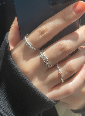 925纯银猪鼻开口戒指叠戴ins潮