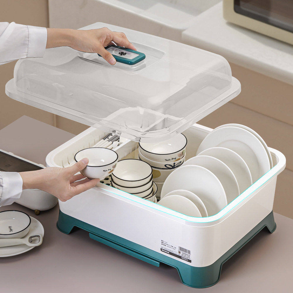 厨房沥水碗柜带盖餐具放碗碟置物架家用台面多功能装碗筷收纳箱盒,淘宝优惠券,粉丝福利购,淘宝优惠卷