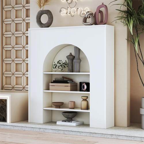 北欧白色展示玄关柜美式置物架简约法式客厅仿真壁炉直播间装饰柜 - 图1