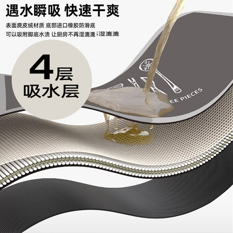 Kitchen floor mat, diatom mud, non-slip, anti-oil, water-absorbent mat, doorway, stain-resistant foot mat, waterproof, special wipeable, no-wash carpet