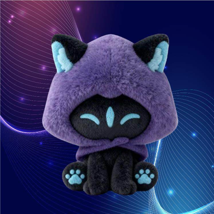 幽影猫猫坐姿毛绒玩偶无畏契约周边瓦罗兰特挂件OMEN跨境游戏公仔