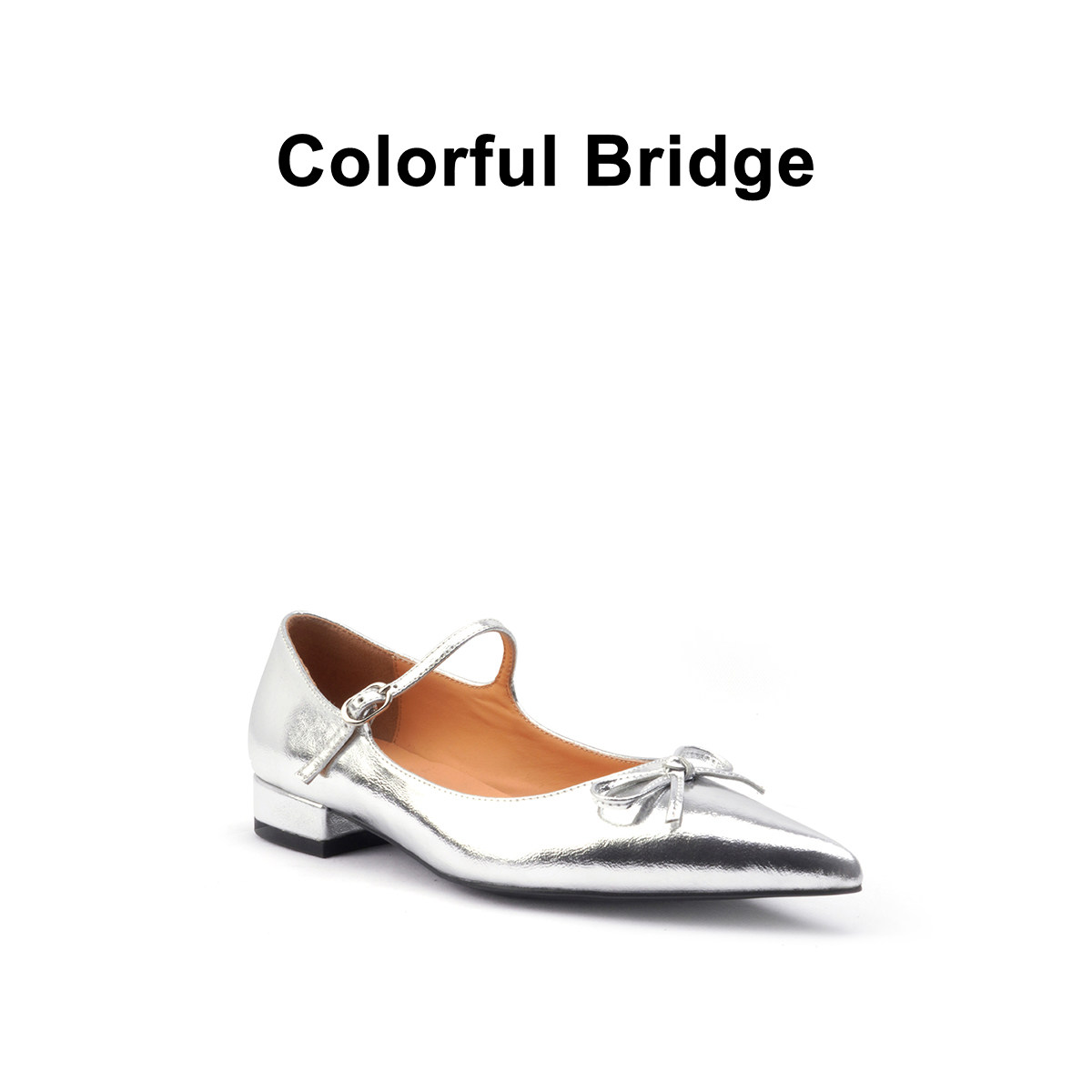 Colorful Bridge丨银色蝴蝶结女士平底芭蕾鞋 尖头甜美玛丽珍鞋,淘宝优惠券,粉丝福利购,淘宝优惠卷