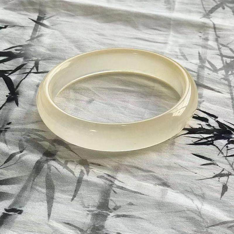 香槟金手镯高冰透玉镯女款白月光荔枝冻白色非玛瑙玉髓送女友礼物