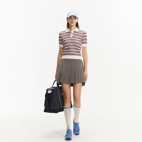 【包芯纱】比音勒芬高尔夫2025年秋新女士运动休闲条纹短袖针织衫 - 图3