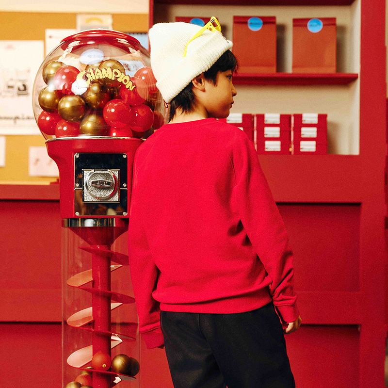 Champion冠军男女童亲子装红色贪吃蛇新年本命年好运卫衣外套冬 - 图1