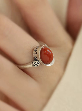 新款复古元宝戒指简约个性做旧国