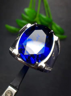 爆款蓝宝石男款戒指超蓝霸气男款