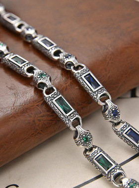 新款绿色方锆石手链男复古潮个性