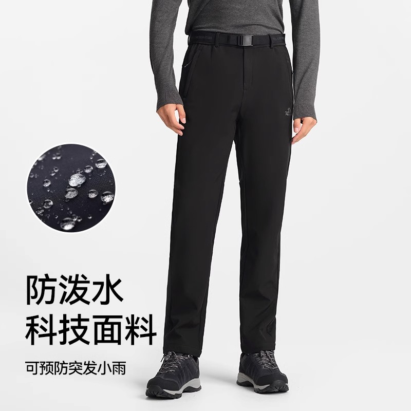 伯希和户外加绒软壳裤男25新款防风防寒运动裤弹力长裤徒步登山裤