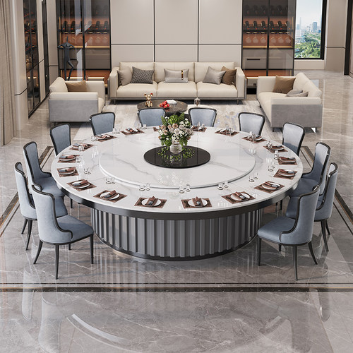 酒店餐桌大圆桌电动岩板转盘轻奢电磁炉火锅家用宴会桌1.8米20人 - 图2