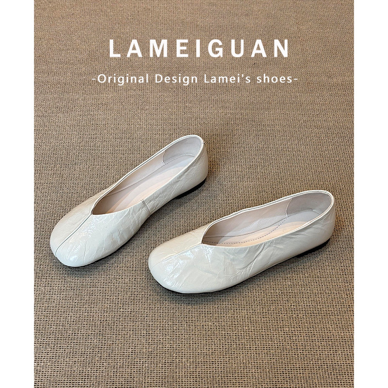 羊皮版！白色浅口芭蕾舞鞋女2025春季新款法式圆头平底单鞋一脚蹬,淘宝优惠券,粉丝福利购,淘宝优惠卷