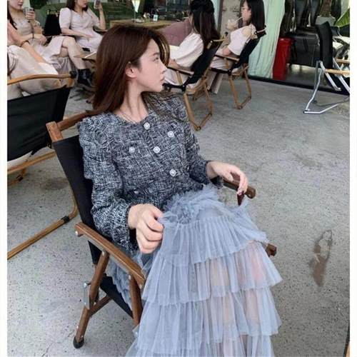 Ckapo Rouje法式高级感多层网纱蛋糕裙灰色半身裙百搭中长款裙子 - 图1