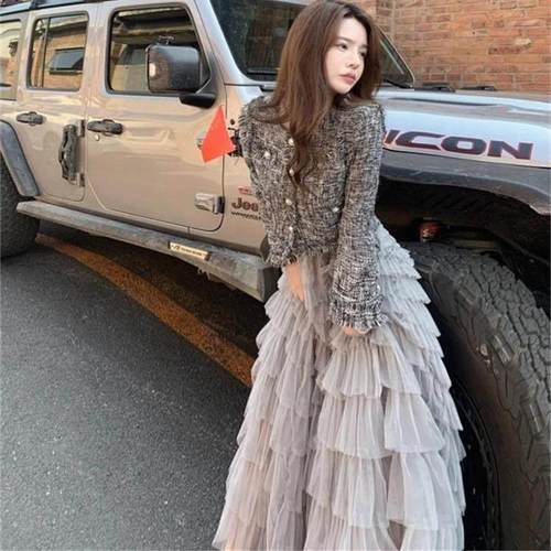 Ckapo Rouje法式高级感多层网纱蛋糕裙灰色半身裙百搭中长款裙子 - 图2