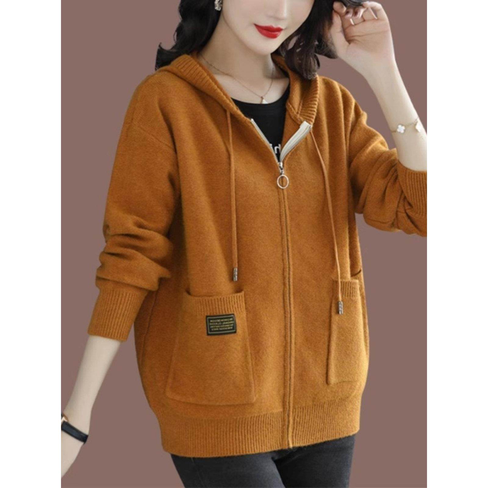 连帽拉炼毛衣外套女春秋2025新款爆款慵懒风外搭大码宽松针织开衫,淘宝优惠券,粉丝福利购,淘宝优惠卷