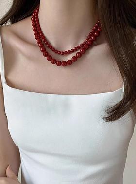 新加坡chomelkinsey安可拉红珍珠项链女气质高级感锁骨链小众颈链