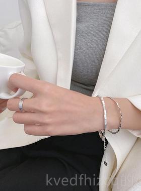 新款S925纯银银手链女手环方块编织手链简众约尚镯ins时小手设计