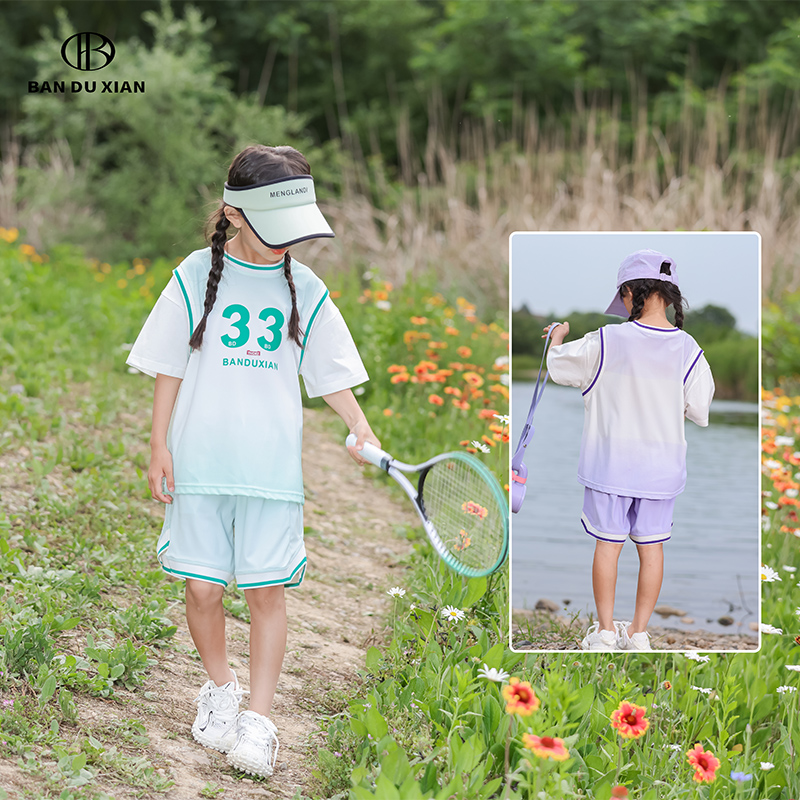 亲子女童速干运动套装夏装洋气中大童2024新款女孩夏季韩版短袖t - 图1