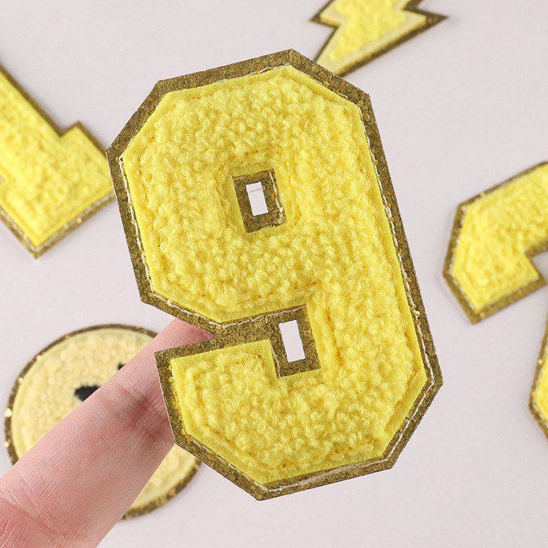 服装辅料黄色徽章标金边绣花数字布贴雪尼尔电脑毛巾标字母刺绣绣,淘宝优惠券,粉丝福利购,淘宝优惠卷