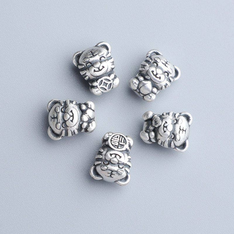 老虎3D泰银足银配件隔珠DIY999散珠横穿做旧手工S硬银孔手链项链,淘宝优惠券,粉丝福利购,淘宝优惠卷