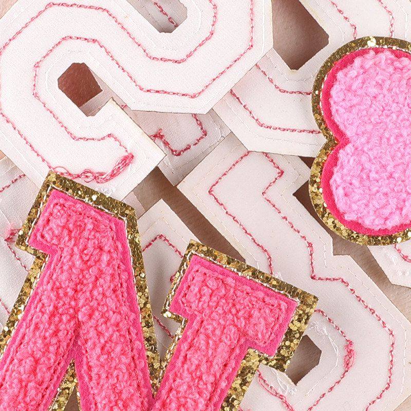 毛巾布贴玫红色标雪尼尔绣花金边绣电脑服装辅料英文字母刺绣章仔,淘宝优惠券,粉丝福利购,淘宝优惠卷