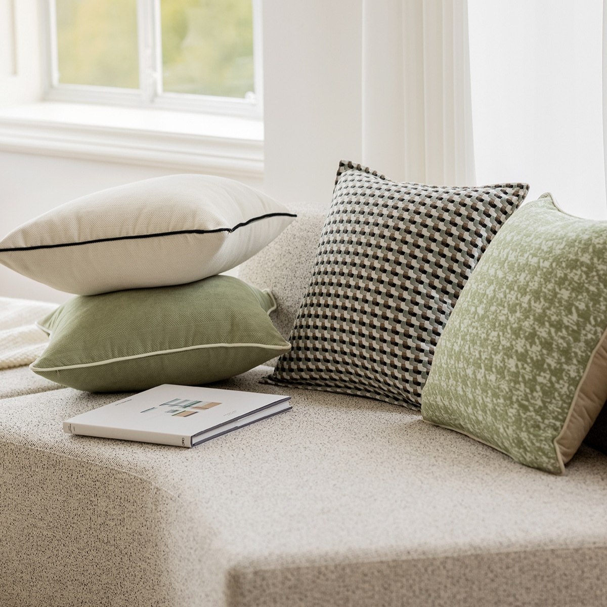 北欧轻奢风雪尼尔高档抹茶绿纯棉编织沙发抱枕客厅靠垫样板间卧室,淘宝优惠券,粉丝福利购,淘宝优惠卷