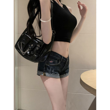 Retro Sweet Hot Girl Denim Shorts Women's Summer Low-Waist Slim Curled Pants Small American Hip-covering Hot Pants