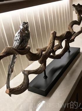 新款东亚江龙藤木禅意小鸟摆件民过宿茶室中式南玄关装饰艺新术工