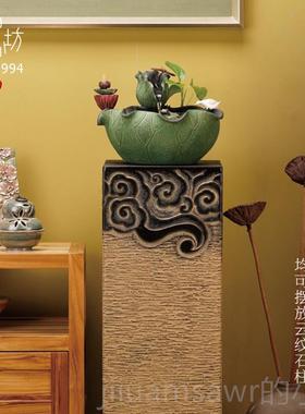 新款匠纹心坊中式石柱云展仿古落地摆件示客厅玄关庭院柱复古装饰