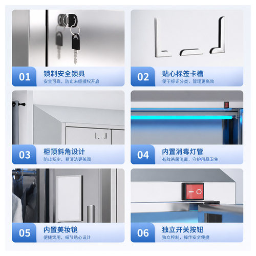 不锈钢斜顶消毒更衣柜紫外线臭氧杀菌食品厂无尘车间员工换衣柜 - 图3