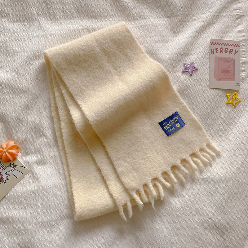 米白色韩版流苏儿童围巾秋冬季百搭简约纯色宝宝护颈加厚短小围脖,淘宝优惠券,粉丝福利购,淘宝优惠卷