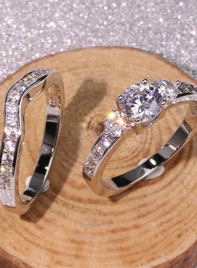 畅赢 跨境热卖 镶钻情侣对戒 时尚气质款求婚订婚戒指 首饰品