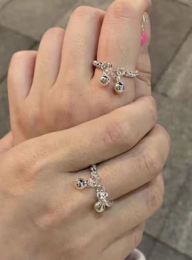 2025新款麻花扭线闺蜜情侣调节可调铃铛戒指女闪亮宫廷风装饰品