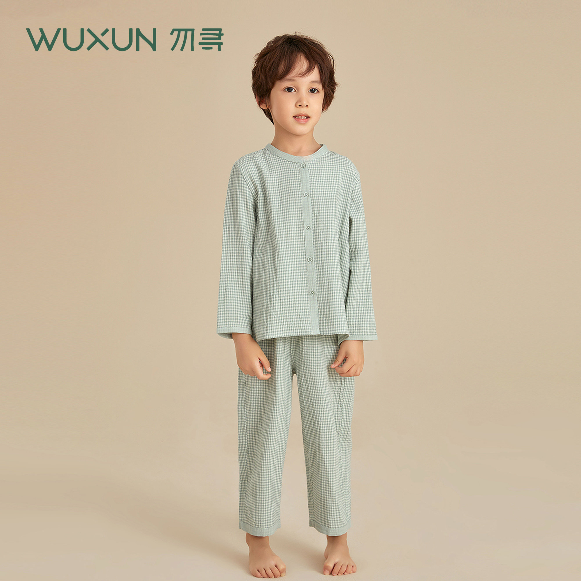 勿寻儿童睡衣纯棉双层纱a类夏季短袖女大童立领空调房男童家居服,淘宝优惠券,粉丝福利购,淘宝优惠卷