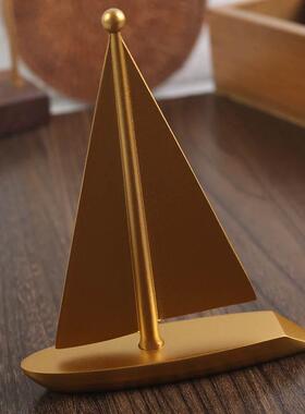 创意纯黄铜一帆风顺帆船摆件酒柜装饰品工艺品办公室客厅桌面家居