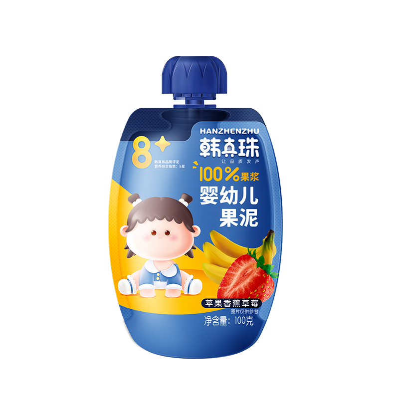 韩真珠婴幼儿果泥6个月以上宝宝草莓黑加仑不添加吸吸袋辅食100g