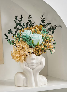 ins风陶瓷水培花瓶人脸鲜花插摆件客厅玄关高颜值软装饰品眉笔筒