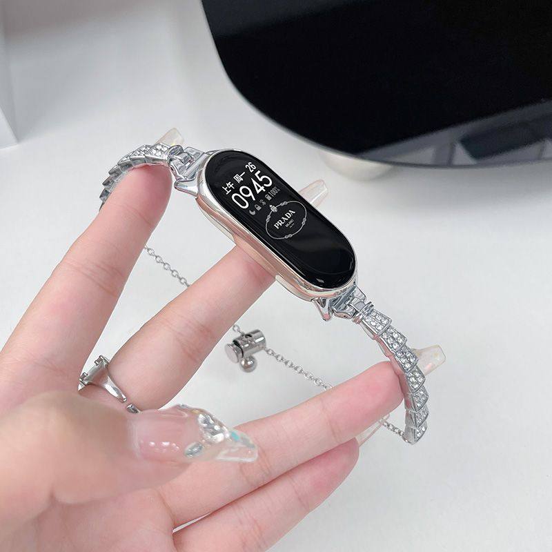 适用小米手环9表带新款龙骨镶钻金属表链小米9/8/7/6/5代高级女腕带9nfc版华为fit3小香风表带华为手环9表带,淘宝优惠券,粉丝福利购,淘宝优惠卷