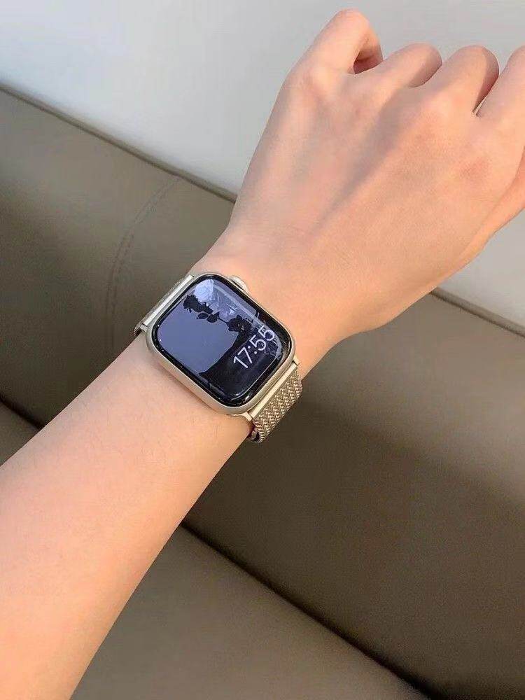适用ApplewatchS8表带苹果45mm小香风ins金属麦穗表链条iWatch手表7/6/5/4/3/2/1代SE米兰磁吸金属女款表链,淘宝优惠券,粉丝福利购,淘宝优惠卷