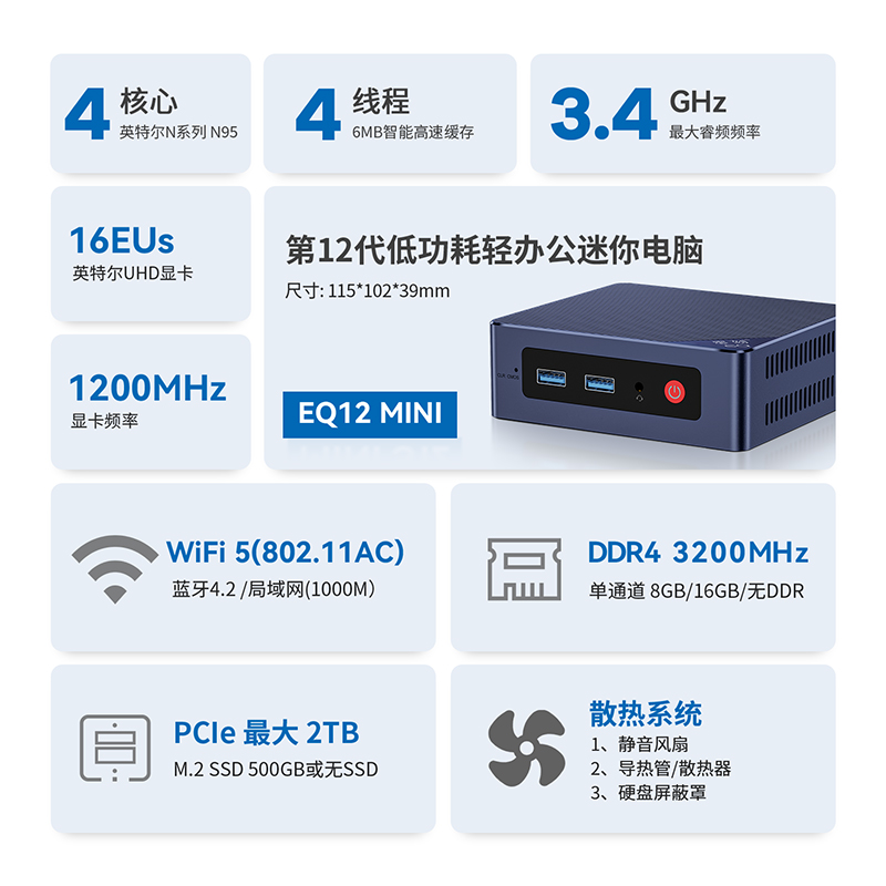 零刻 EQ12 mini 英特尔12代最新Alder Lake-N95 高性价比轻办公迷你电脑 - 图1