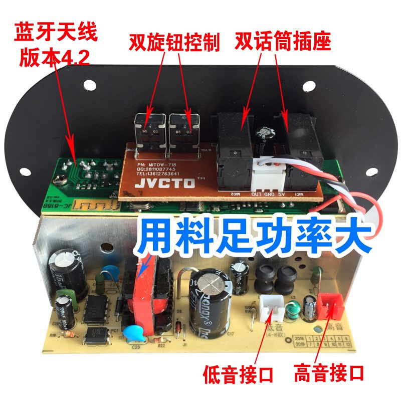 双话筒大功率蓝牙功放板12V24V220V低音炮功放板音箱主板车载通用