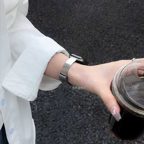 适用iwatch苹果手表表带applewatch猫眼竹节s10不锈钢s9女生款se高级感s11夏季天ultra3金属轻奢气质感透气 - 图1