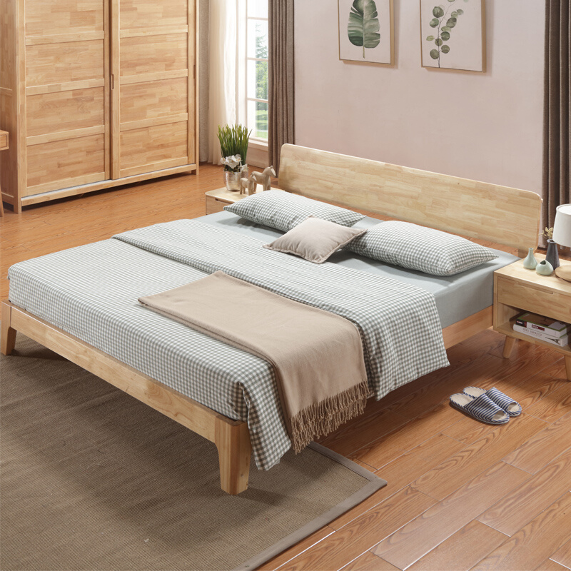 全实木床北欧风格橡木床简约日式床主卧室榻榻米双人婚床1.8米1.5-图1
