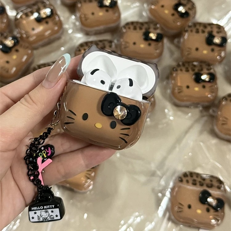 少女心甜酷风豹纹蝴蝶结KT表情适用airpods3保护套airpodspro2代苹果耳机保护壳airpods1/2代耳机套4代女款 - 图2