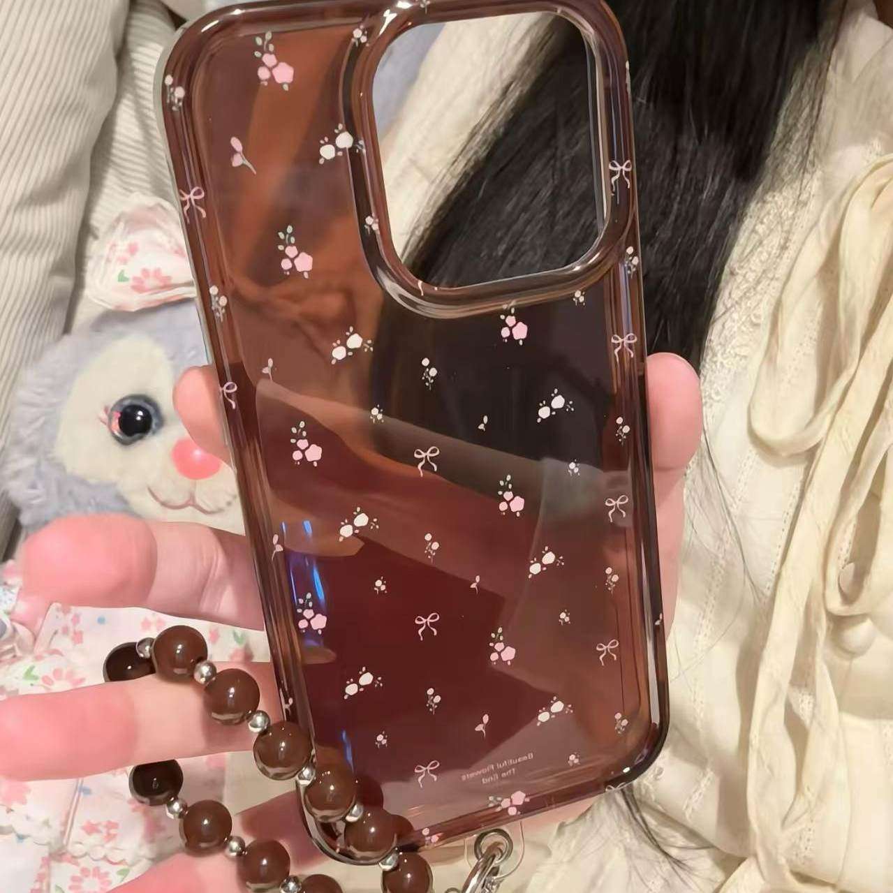 透棕满屏粉蝴蝶结碎花手绳适用iPhone17promax手机壳15新款17pro网红女款13创意全包防摔16pro超好看17保护套,淘宝优惠券,粉丝福利购,淘宝优惠卷